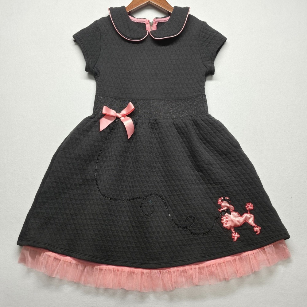 American Girl‎ Pretty Black Quilted Black Poodle Dress Pink Underskirt Size 12